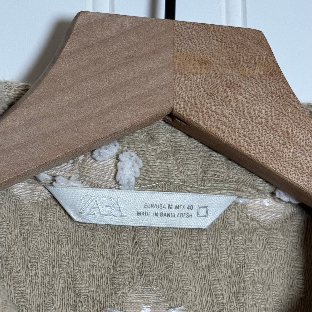Zara Textured Jacquard Camp Shirt Button Down Men’s Beige & White Size Medium - Picture 5 of 10